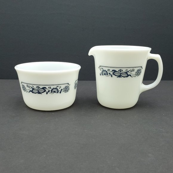 Pyrex Old Town Blue Creamer & Sugar Bowl Corningware Blue Onion Sugar Creamer - Picture 1 of 9